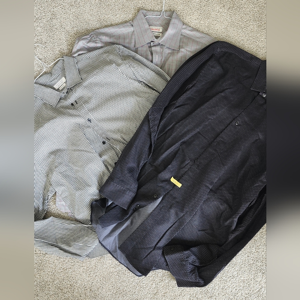 3 Dress Shirt Bundle. Zara Man & Ted Baker Gray and Pink Checkered Shirt